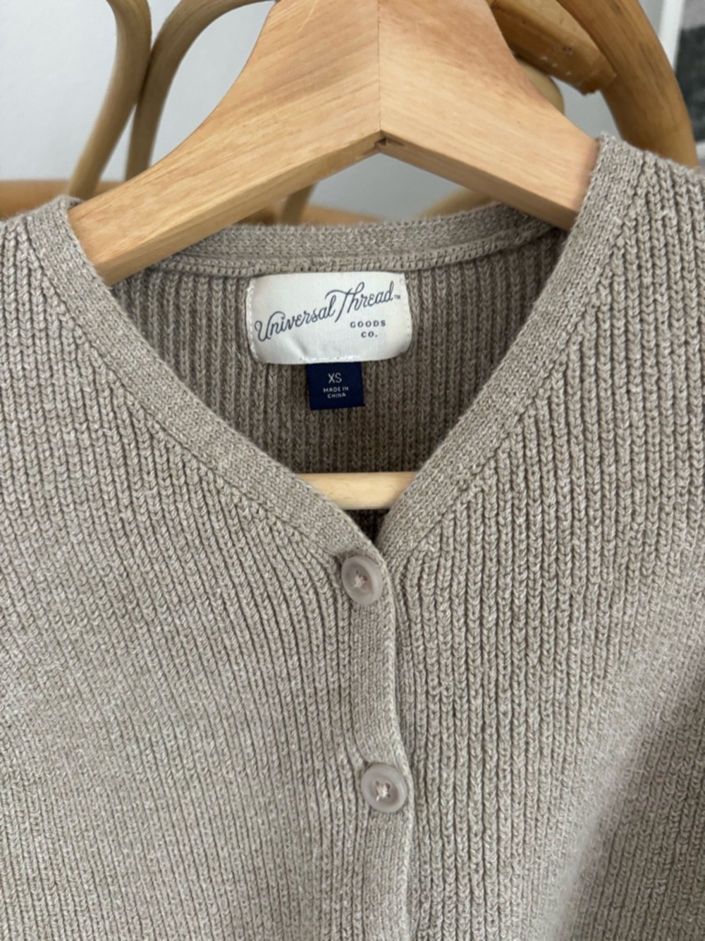 Taupe Knit Button Front Sweater XS - Picture 2 of 5